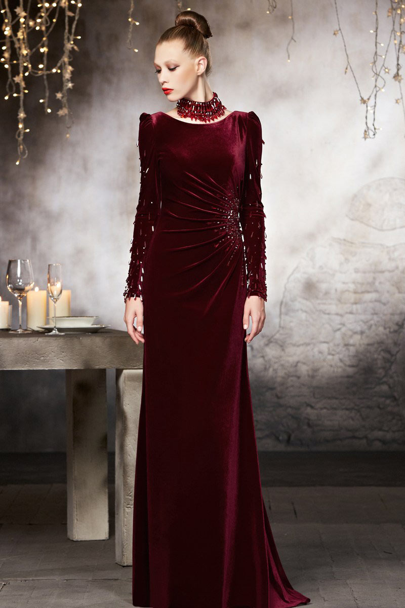 Robe longue en velours à manche longue