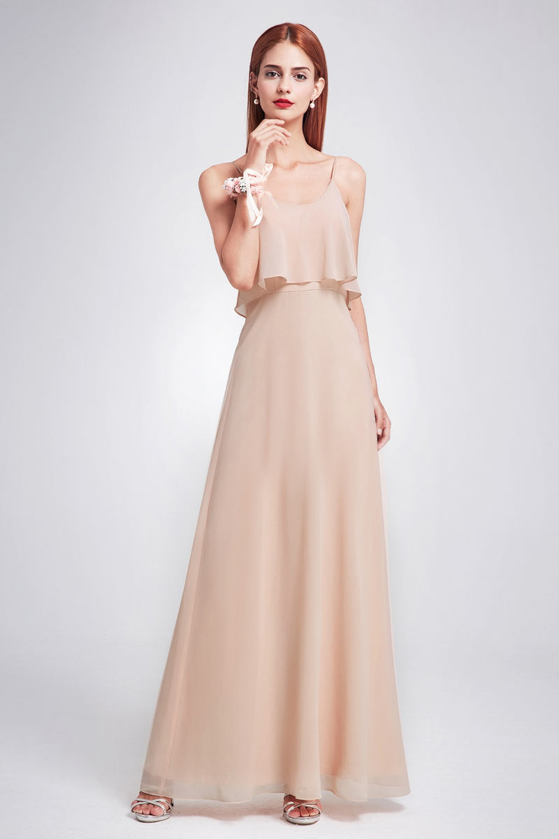 Robe longue simple champagne clair pour mariage