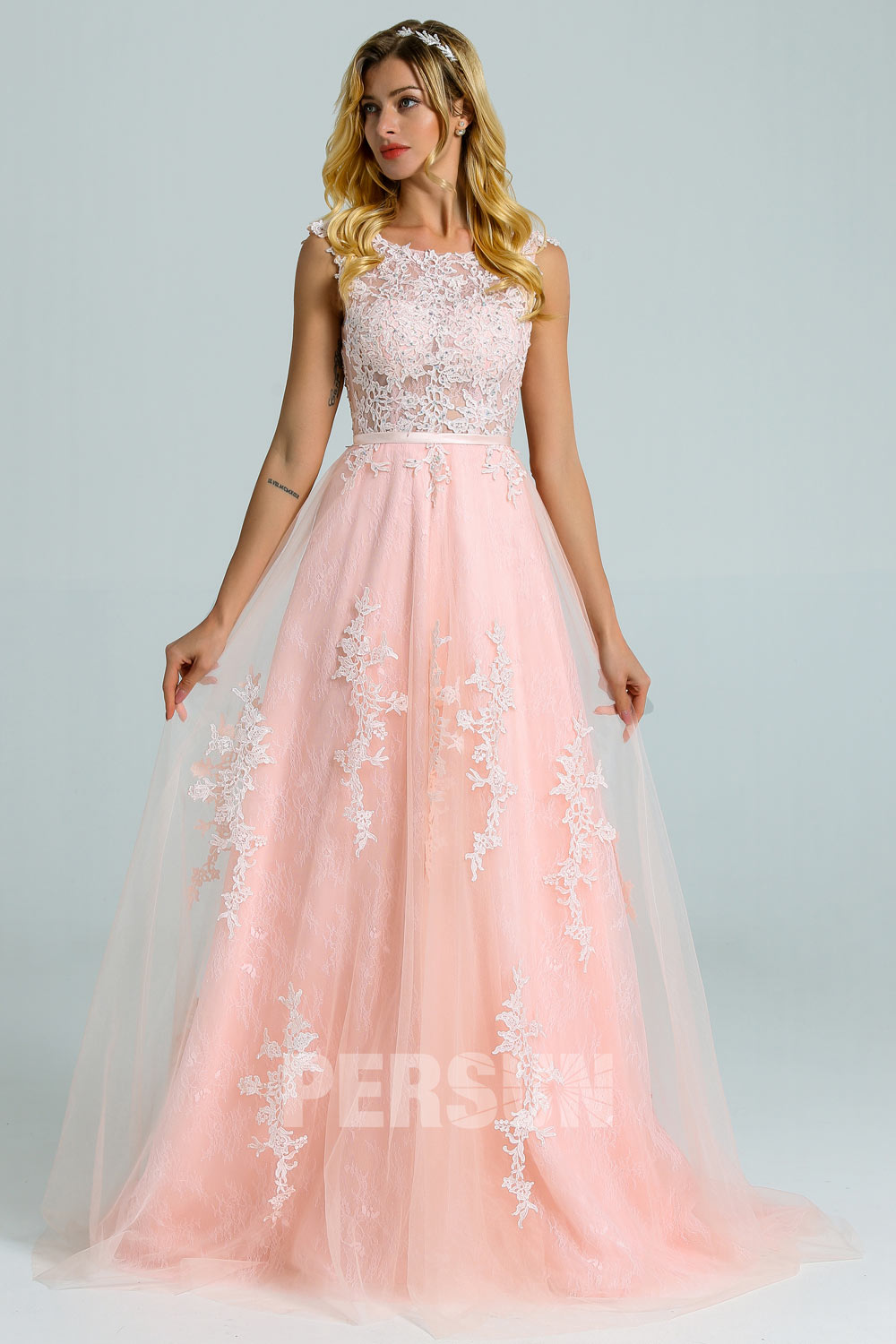 Vintage Robe de mariée dentelle rose perle 