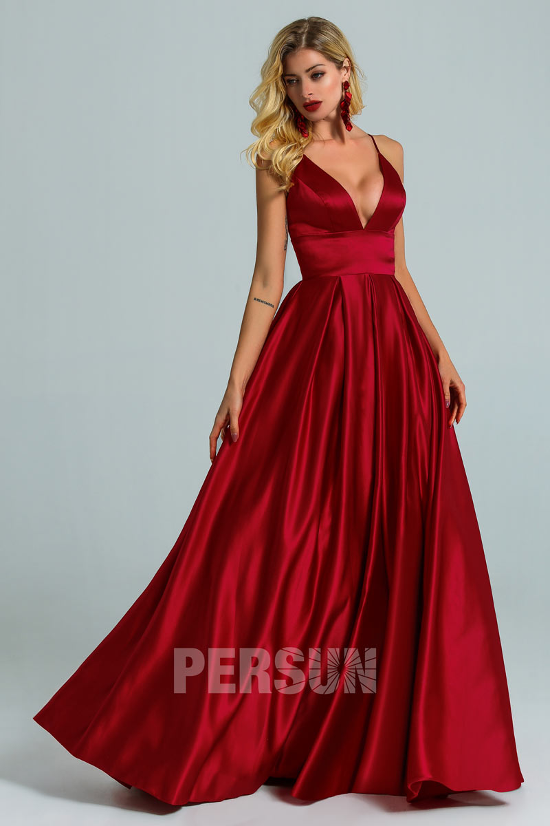 robe de soirée princesse bordeaux empire encolure v plongeant avec bretelles fines