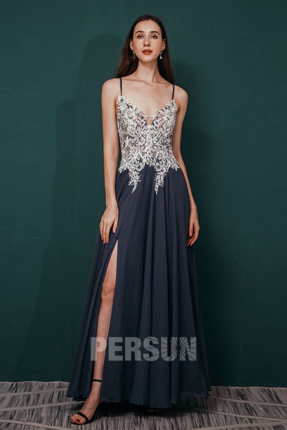 Robe bal sexy longue fendue en mousseline