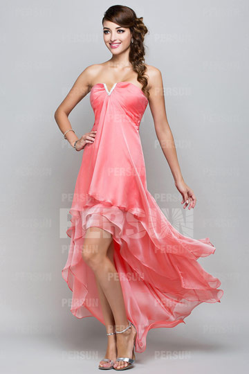 Robe de cocktail court devant long derrière bustier Col djellaba