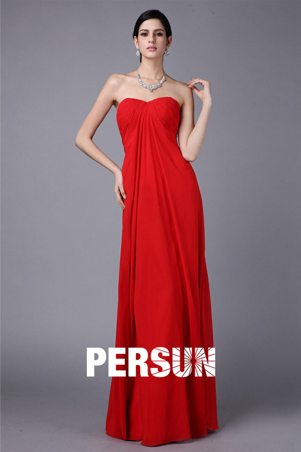 robe de soirée simple longue empire rouge bustier coeur 