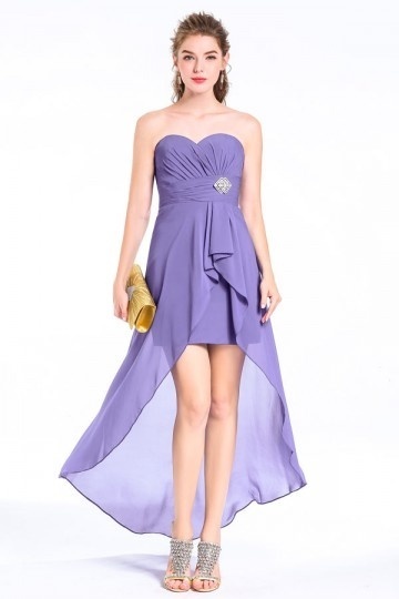 Robe de soirée parme courte devant longue derrière bustier coeur