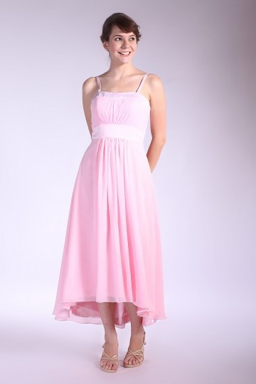 Robe mi longue en mousseline à bretelle pour demoiselle d'honneur