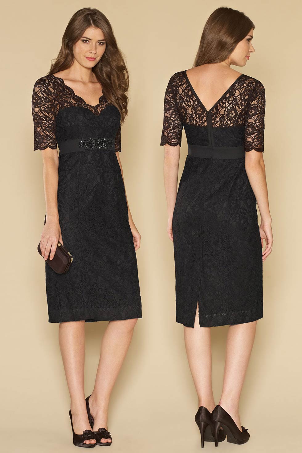 Robe de soirée courte manches courtes dentelle