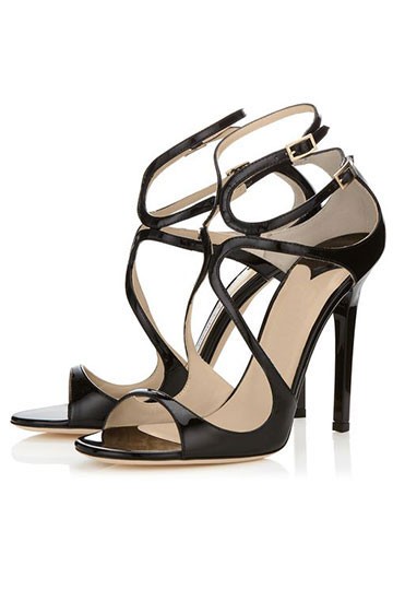 sandales noires pas cher à talon haut en cuir