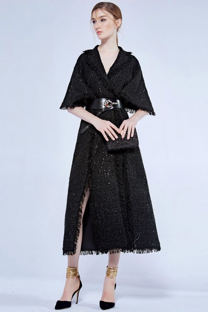 robe noire midi avec manche en sequin pour rendez-vous