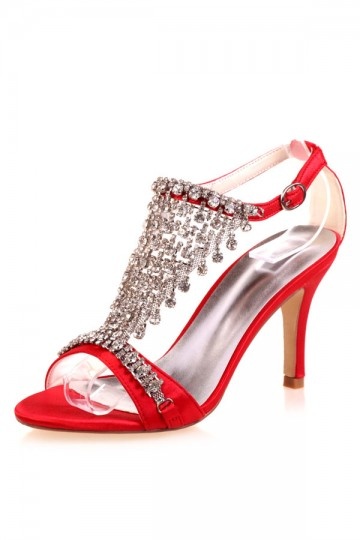 sandale rouge orné de strass pas cher