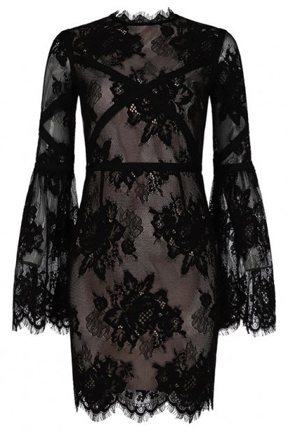 robe de cocktail noire courte à manche longue évasée 2019