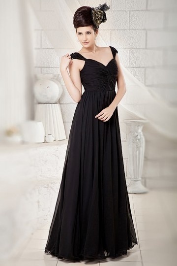 Robe longue noire décolleté en coeur dos découvert bretelle pailletée