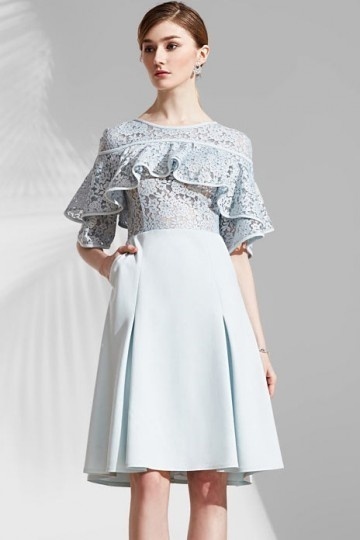 robe bleu rétro courte à volants