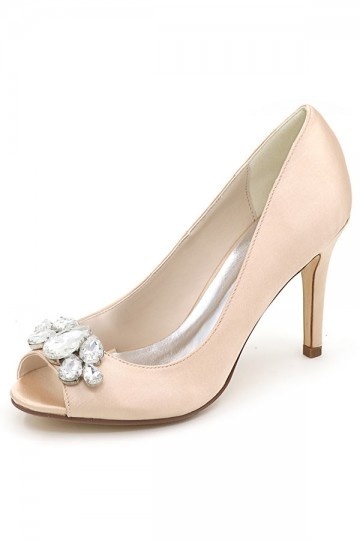 Escarpin rose pastels bout ouvert embelli de strass