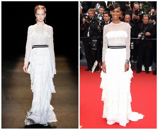 robe longue blanche en dentelle de Alberta Ferretti par Liya Kebede