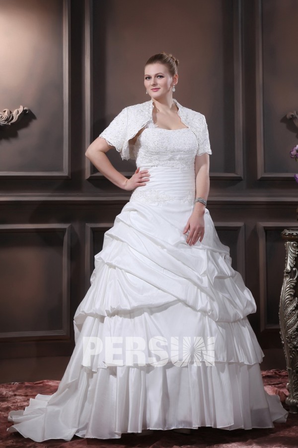 Robe de mariée grande taille princesse Ligne-A décolleté en cœur ruchée seule épaule en taffetas