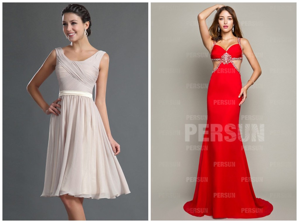 Robe courte genoux couleur tourterelle pour cocktail de mariage rouge