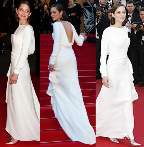 marion cotillard chic coiffure simple avec robe blanche au festival de Cannes