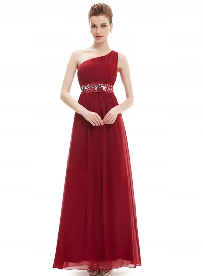 Robe fille chic rouge à encolure asymétrique pour bal