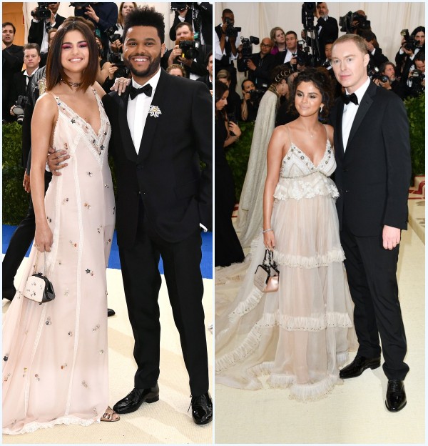 Selena Gomez en robe longue col en V au Met Gala