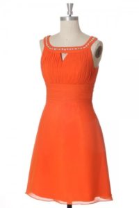 robe de soirée orange courte plissé col strassé