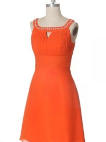 robe de soirée orange courte plissé col strassé