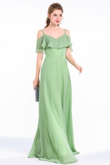 robe longue de soirée verte pour mariage épaule dégagé