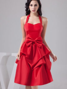 robe de soirée rouge halter avec noeud