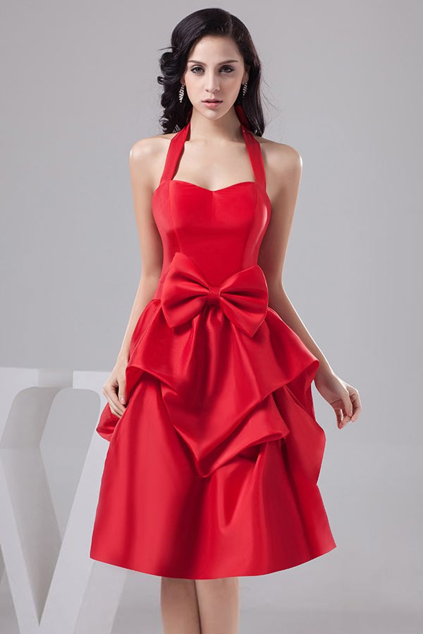 robe de soirée rouge halter avec noeud