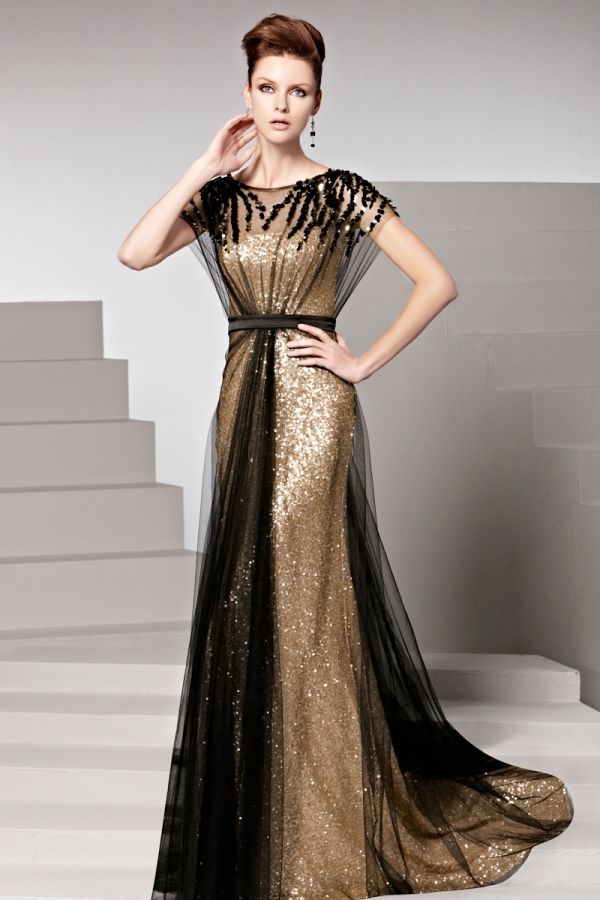 robe longue de soirée bicolore avec paillettes