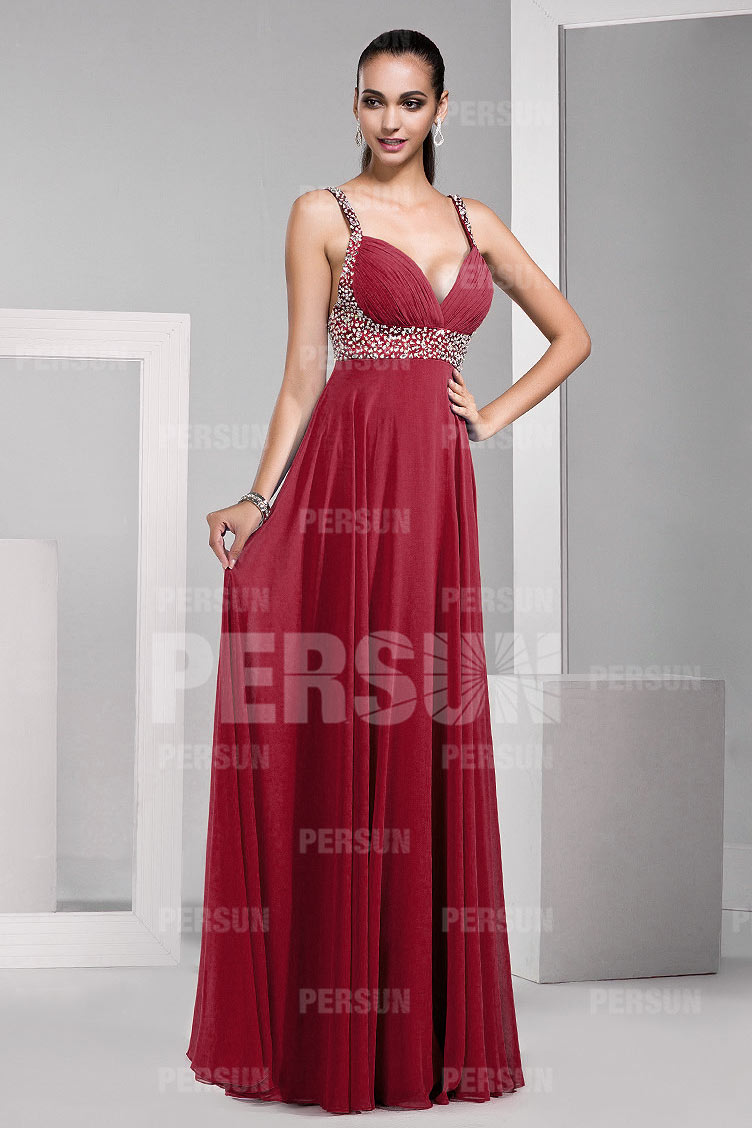 robe de soirée bordeaux sexu orné de strass