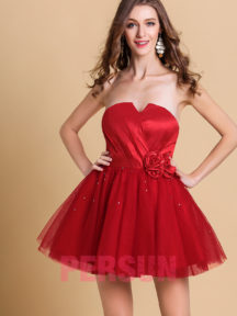 Robe de cocktail courte rouge bustier djellaba en tulle