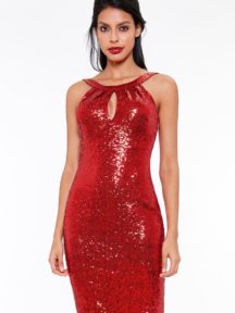 robe de cocktail rouge sexy en sequin