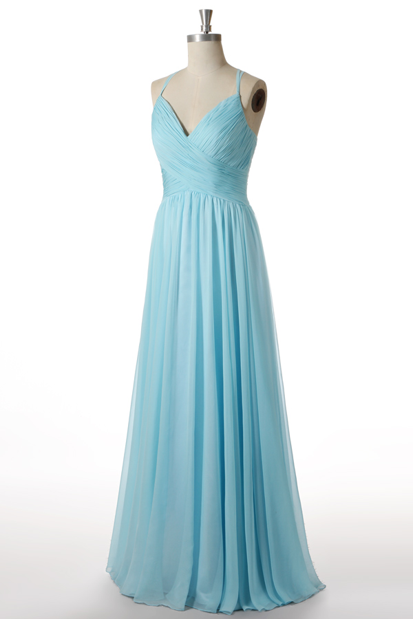 robe soirée mariage bleu turquoise longue avec bretelle fine