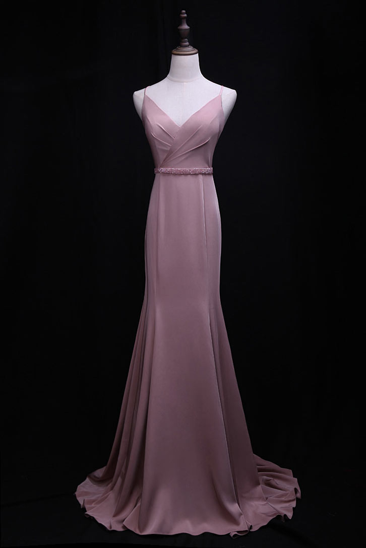 robe de soirée rose sirène avec bretelle fine