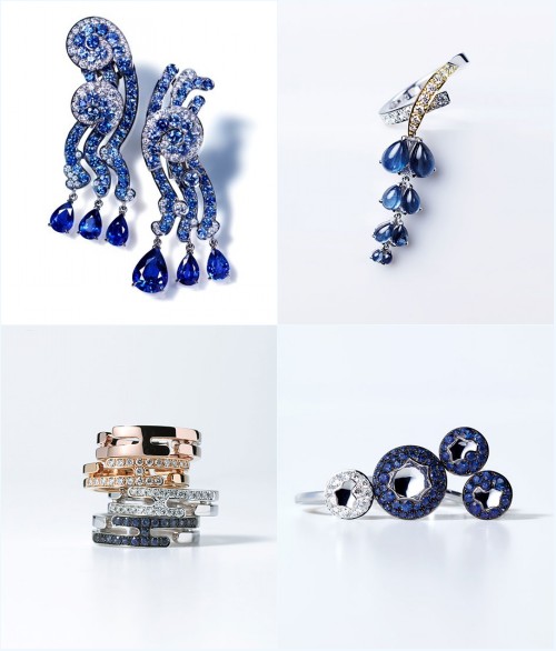 boucles d'oreilles et bagues bleu de Jennifer Lopez