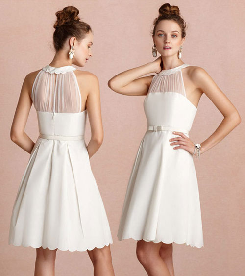 robe de cocktail blanche courte col feston