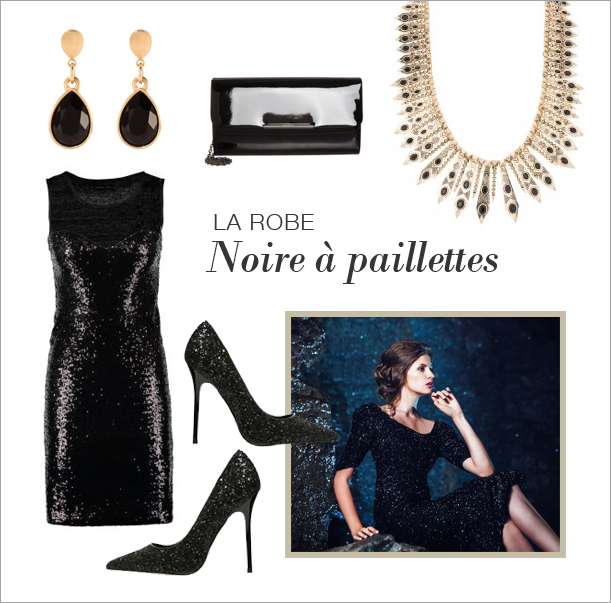 robe de cocktail courte noire élégante avec des accessoire