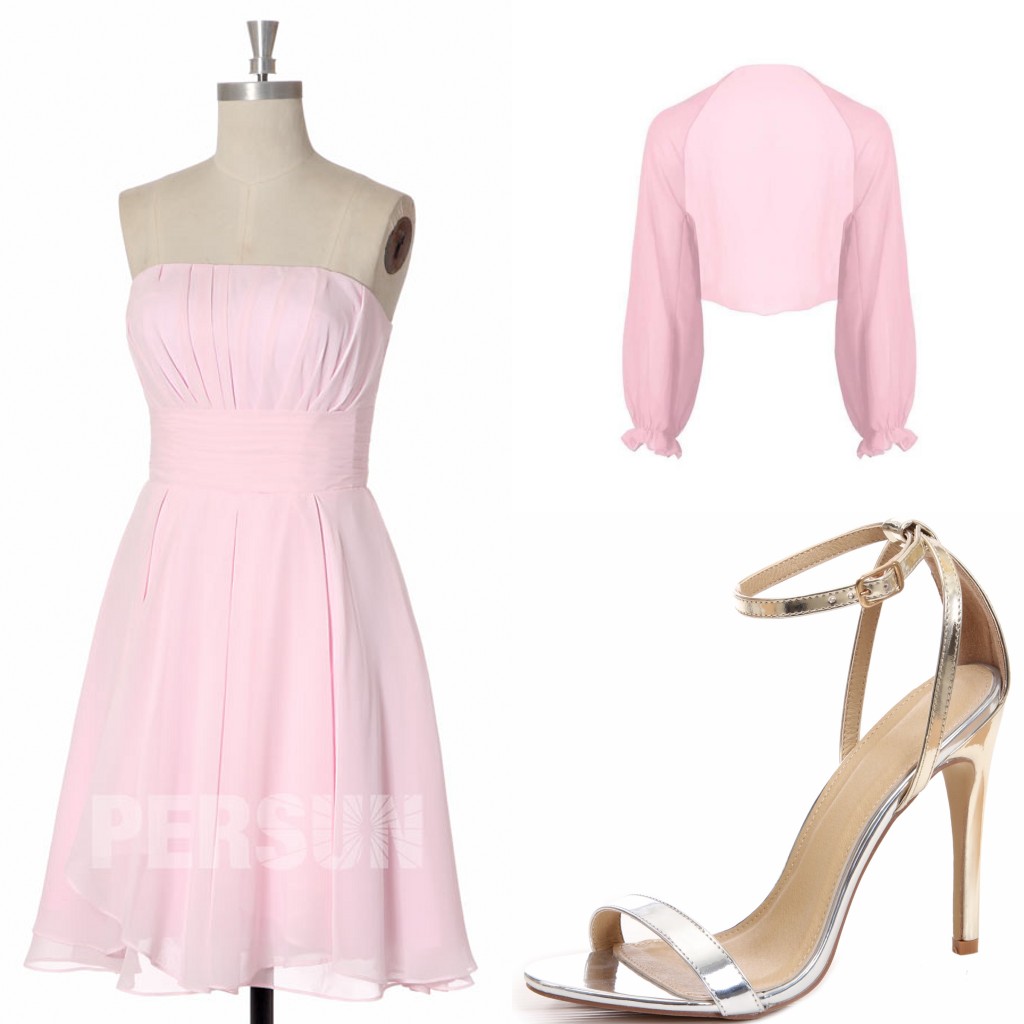 robe de cocktail rose courte simple bustier droit plisse