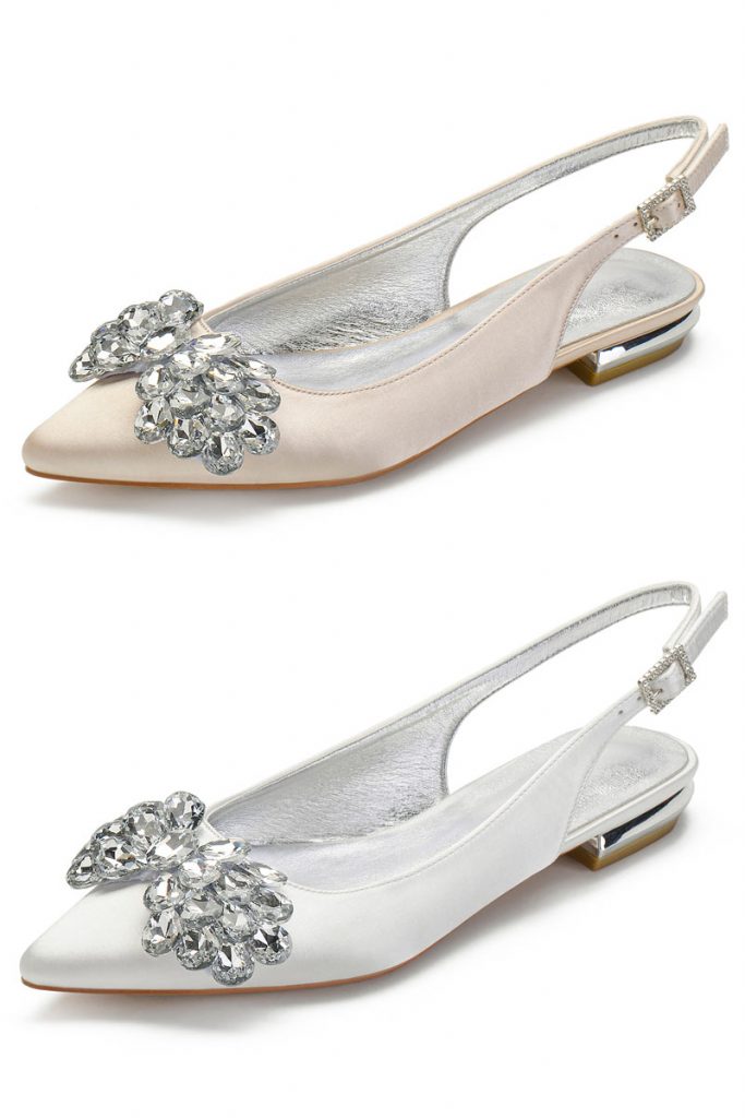 slingback de mariée talon plat embelli de strass