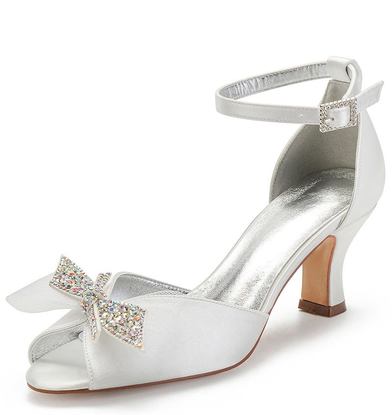 chaussure de mariée bout ouvert bride embelli de noeud