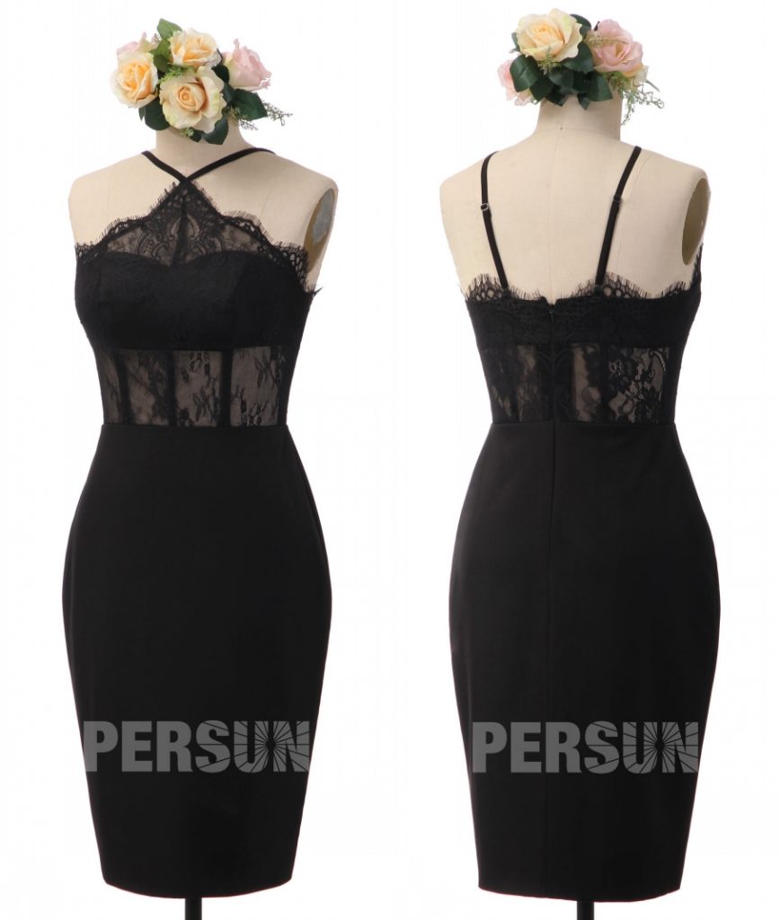 petite robe noire moulante bustier et taille en dentelle transparent